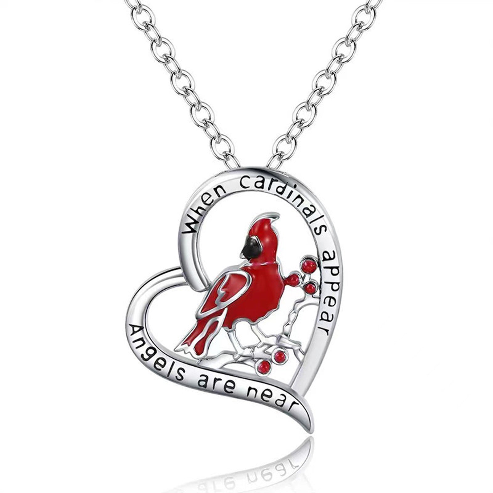 Creative Cardinal Heart Pendant Necklace - Minihomy