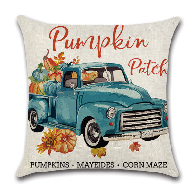 Pillowcase Linen Pumpkin Cartoon Car Thanksgiving Wreath - Minihomy