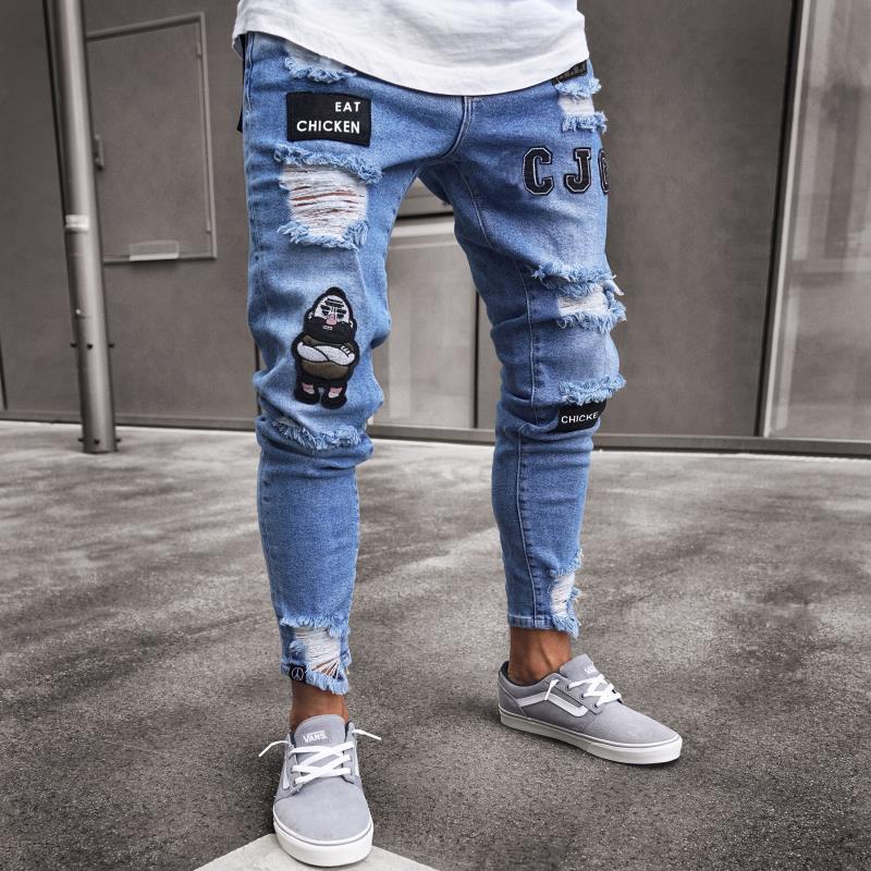 White High-end Denim Men's Trousers Trend Black Slim Jeans Men