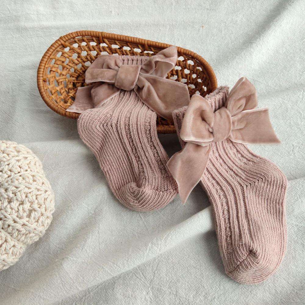 Baby Bowknot Woolen Pure Color Tube Socks - Minihomy