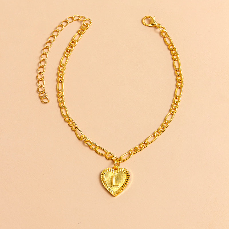 Initial Letter Anklet Gold Color Heart Pendant Foot Bracelets Women - Minihomy