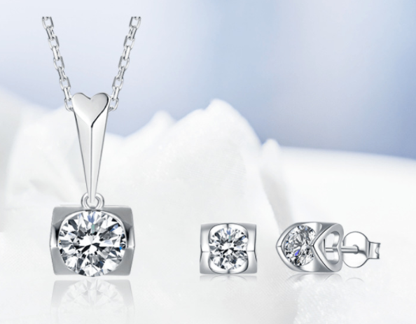 S925 Sterling Silver Inlaid Moissanite Stud Necklace Two-Piece Set