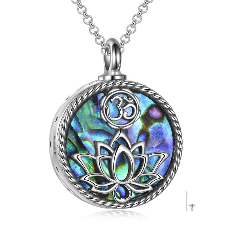 Yoga Lotus Urn Necklace with Abalone Shell 925 Sterling Silver Memorial Cremation Jewelry