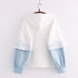 Embroidered Sleeves Wave Print Contrast Color And Velvet Padded Pullover Sweater Women - Minihomy