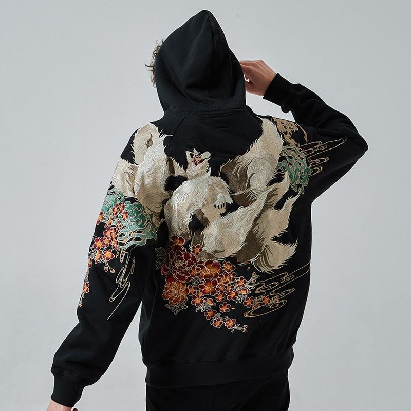 Men's Hoodie Sweater Chinese Style Full Width Embroidery - Minihomy