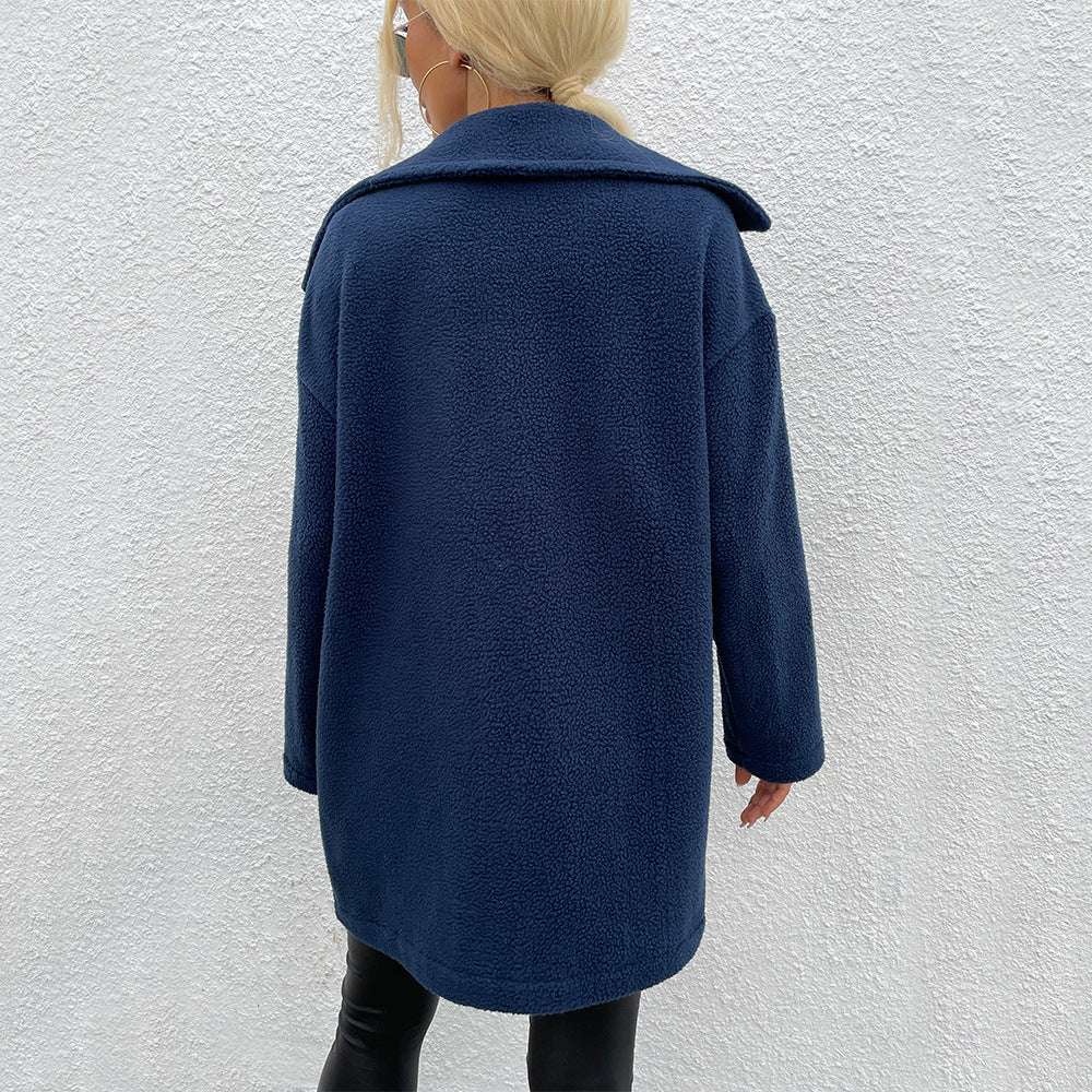 Double-faced Fleece Large Slot Pocket Mid-length Coat - Minihomy