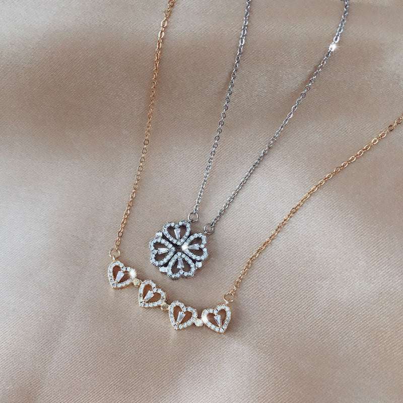 Explosive Style Detachable Deformed Four-leaf Clover Necklace For Women A Multi-wearing Zircon Small Love Short Clavicle Chain - Minihomy