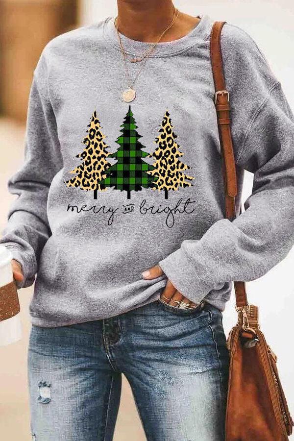 Letter Christmas Tree Sweater Round Neck For Women - Minihomy