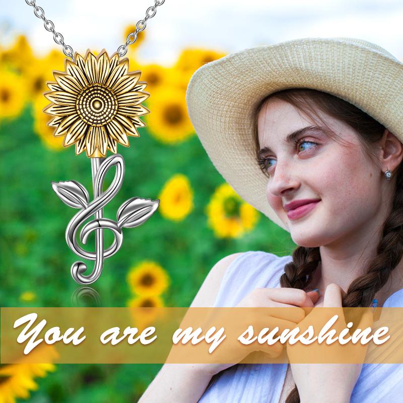 Sterling Silver Sunflower Necklace Musical Note Sunflower Pendant Jewelry Gifts for Women