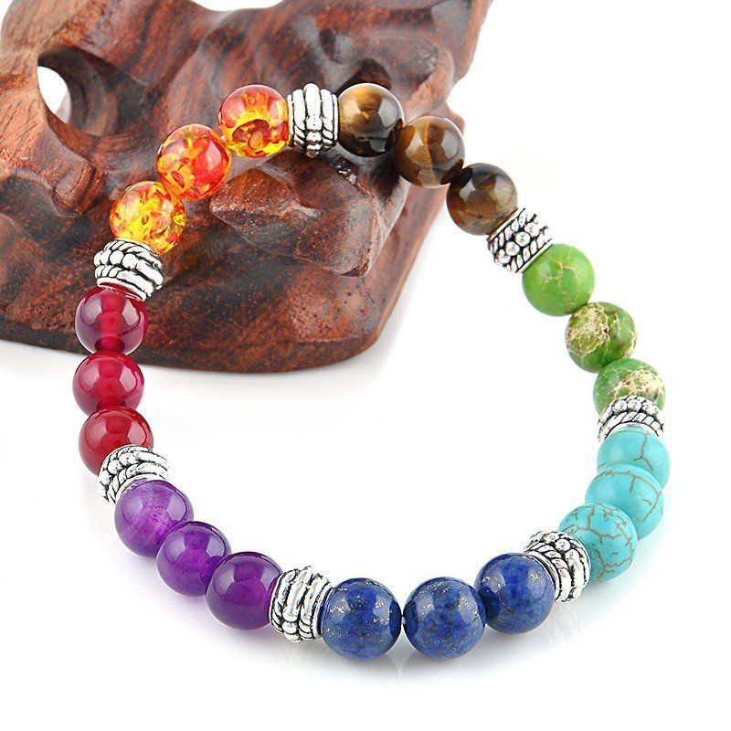 Agate molten rock 8mm energy volcanic stone chakra colorful beads bracelet string - Minihomy