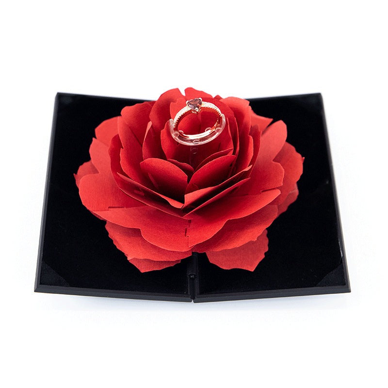 3D Love Box Heart-shaped Rose Flower Rotating Ring Box - Minihomy