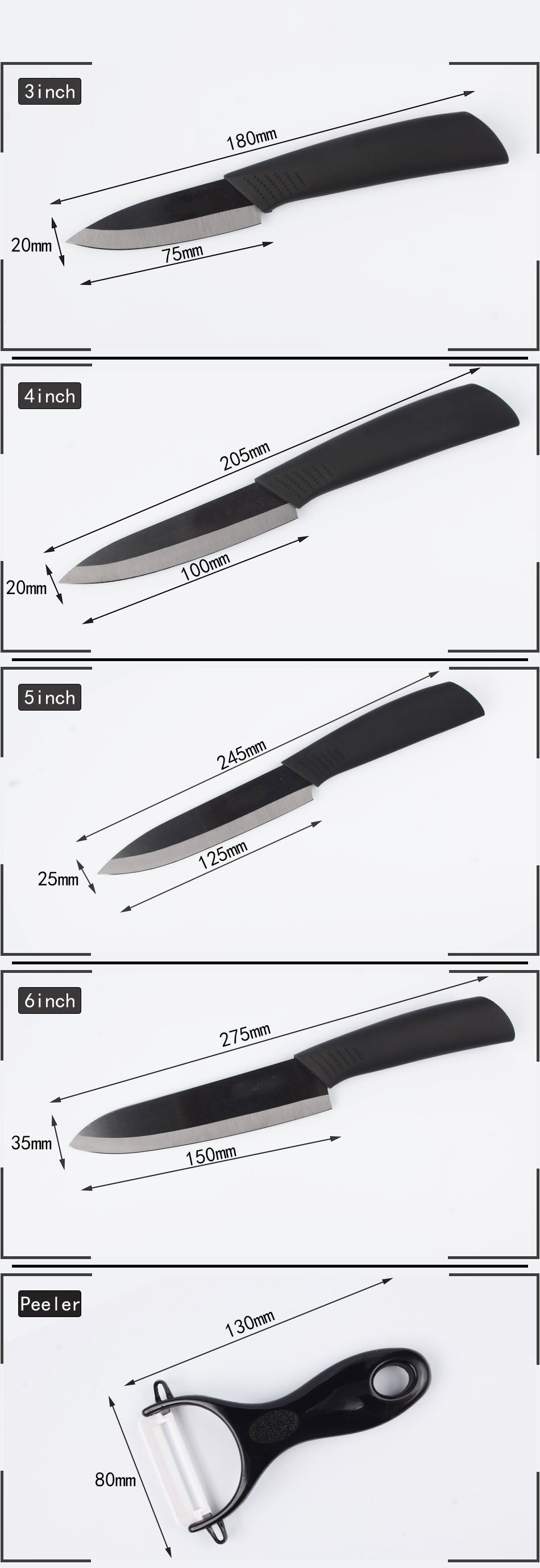 3456 inch Ceramic Cutter with Peeler Black Fruit Knife set Ceramic Utensils - Minihomy