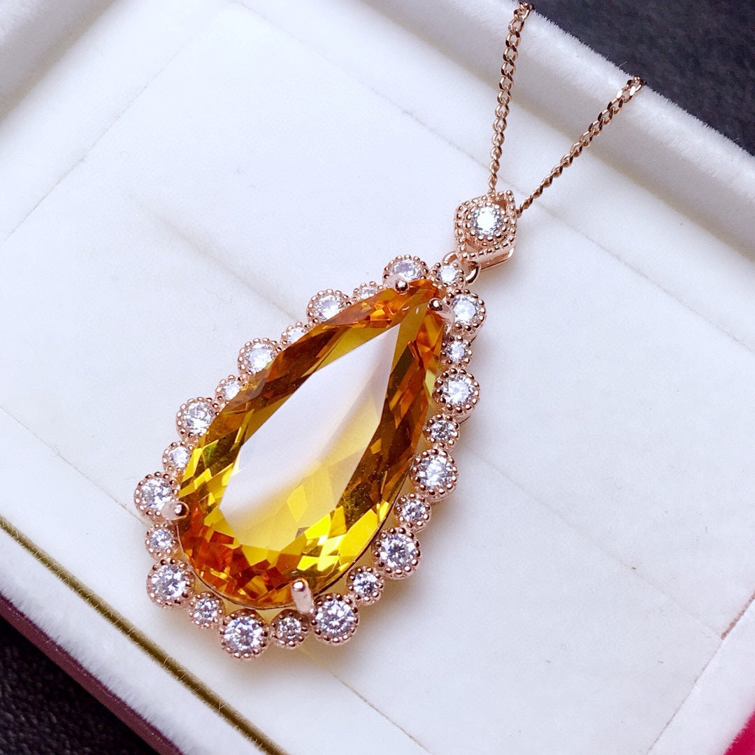 Oversized Particles Drop Citrine Pendant Necklace Women - Minihomy