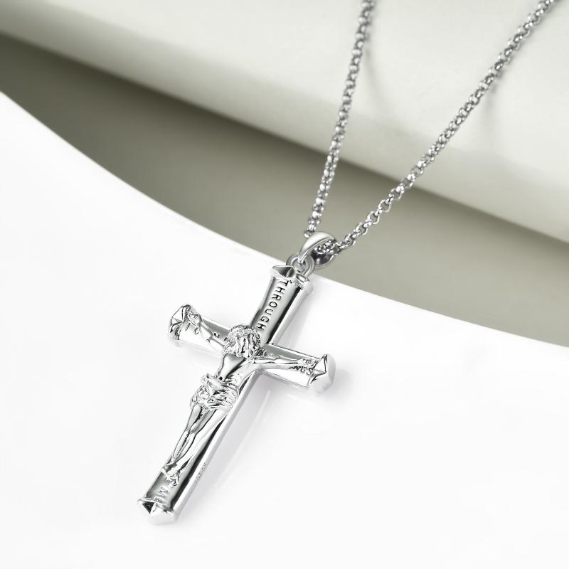 Jesus Cross Necklace Cross Pendant Sterling Silver Gift for Mother Girls Women Man - Minihomy