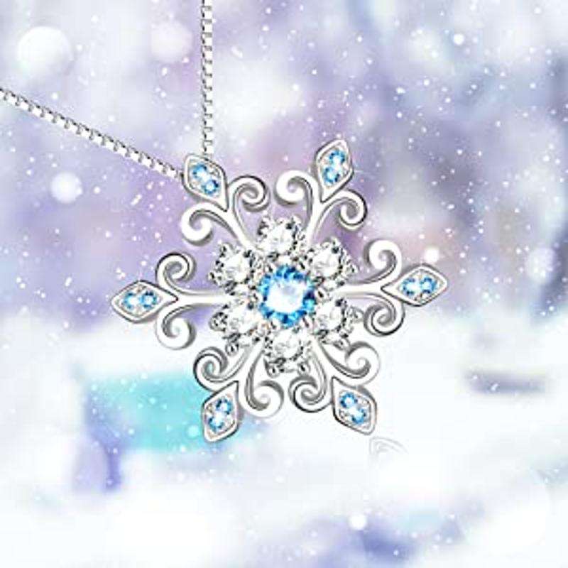 925 Sterling Silver Snowflake Pendant Necklace Blue and White  Romantic Jewelry Gift - Minihomy