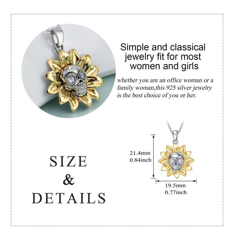 Sunflower Necklaces for Women Sterling Silver S925 with Skull Pendant