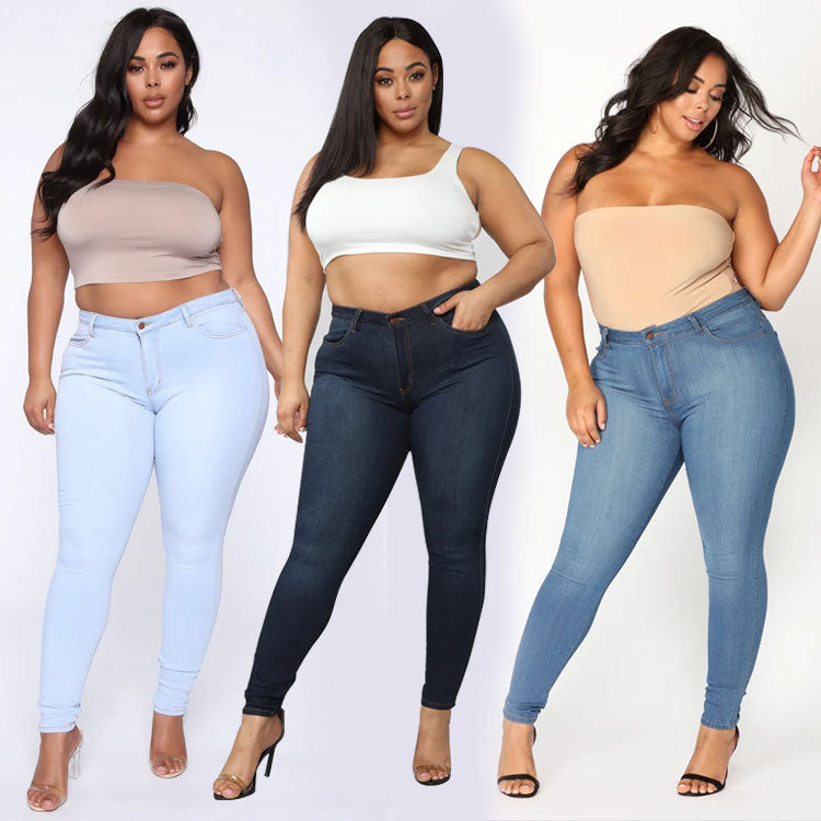 Women's Plus Size Fashion High Elastic Denim Pencil Pants