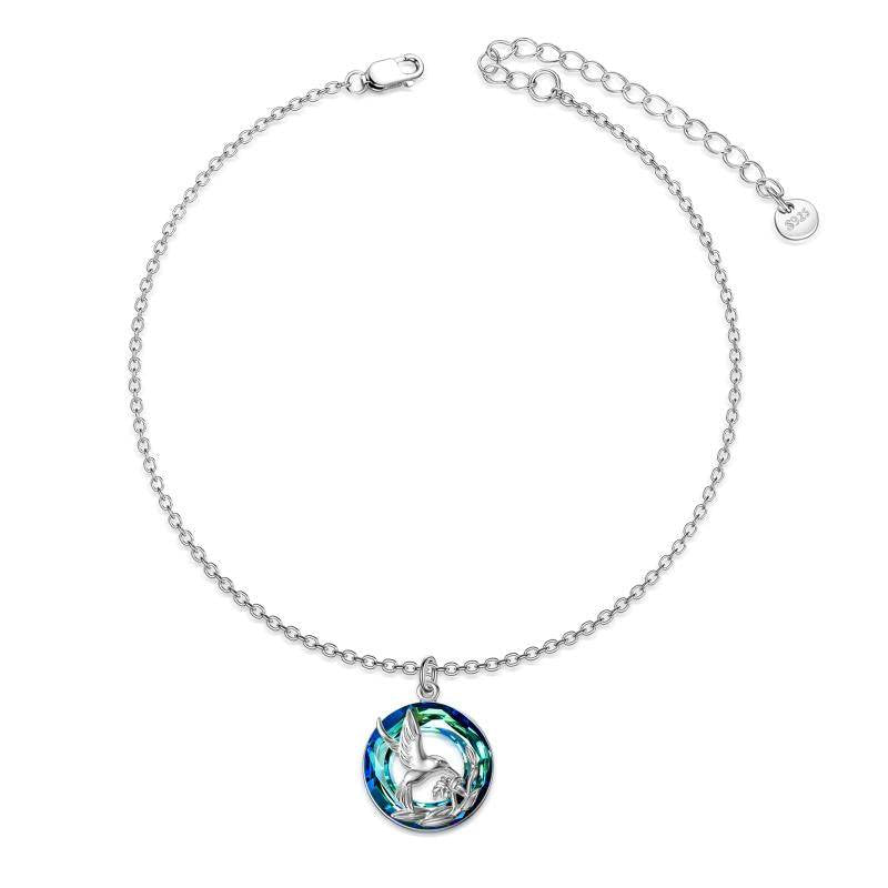 14k White-Gold Plated Austrian Circular Blue Crystal with S925 Sterling Sliver Hummingbird Anklet Summer Beach Gifts - Minihomy