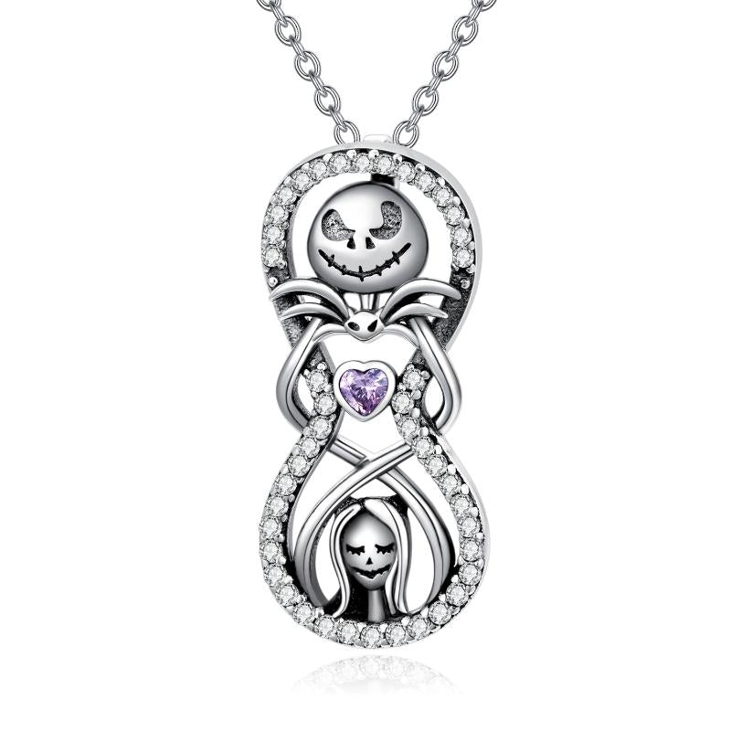 Nightmare Before Christmas Necklace Gifts Sterling Silver Jack Skellington Infinity Heart Pendant Necklace Skull Jewelry Gifts for Women - Minihomy