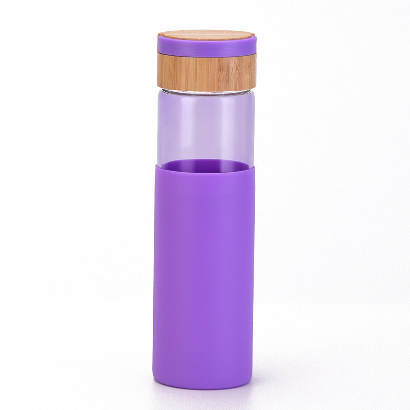 Handle Bamboo Cover Color Silicone Cover Outdoor Water Cup - Minihomy