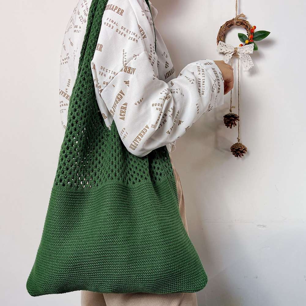 Knitted Retro Shoulder Bag Portable Large-capacity Tote - Minihomy