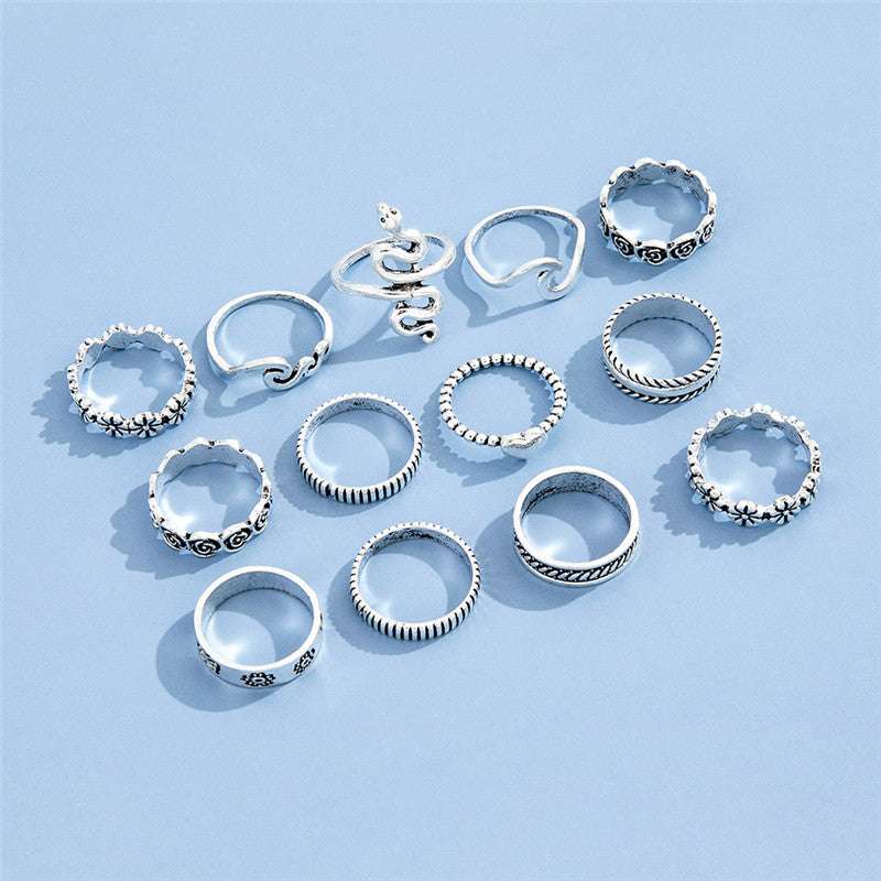 Flower Love Geometric Ring Joint Ring Thirteen Piece Set - Minihomy