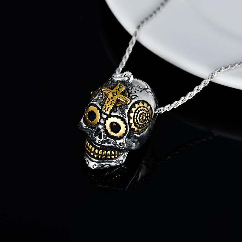 Skull Necklace  925 Sterling Silver Gothic Punk Gift for Men Women