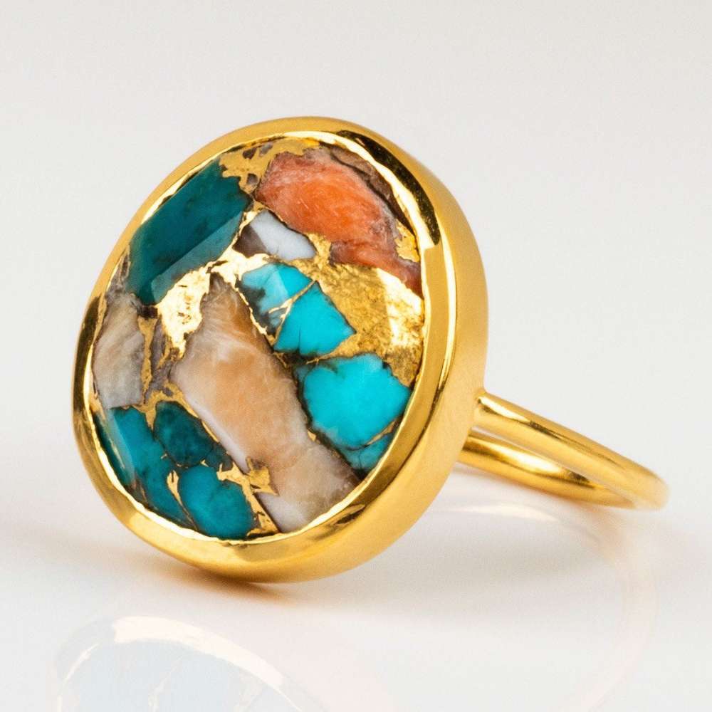 Gold Plated Vintage Melange Gemstone Ring - Minihomy