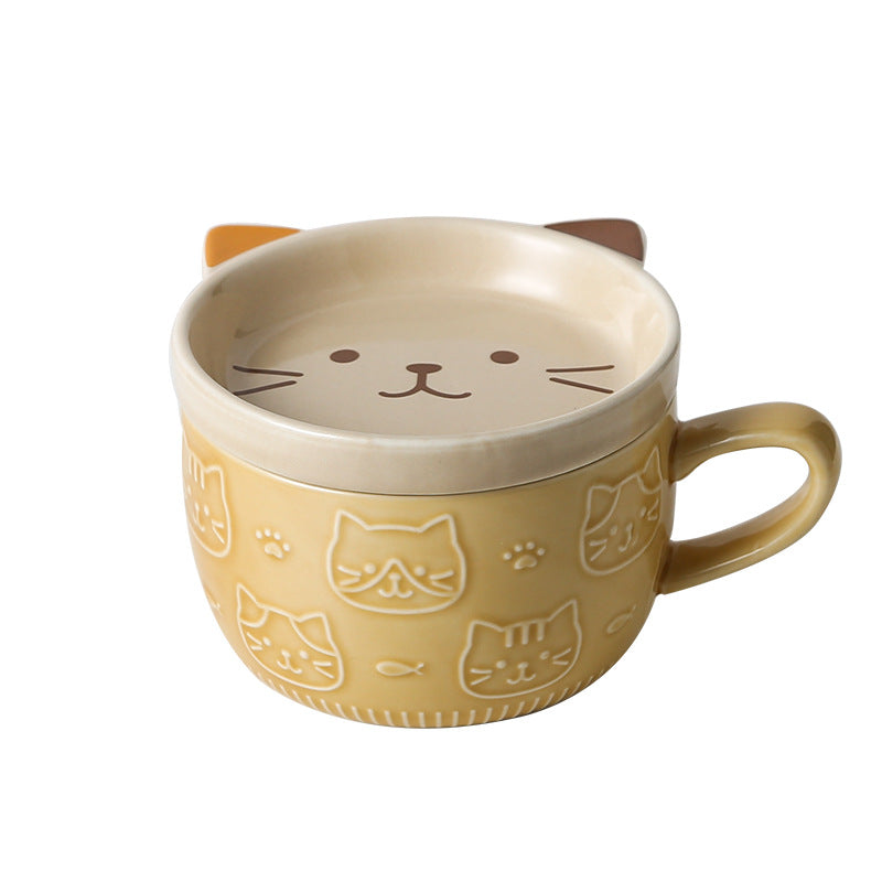 Japanese Ceramic Cartoon Cat Mugs Cute Breakfast Cup Creative - Minihomy