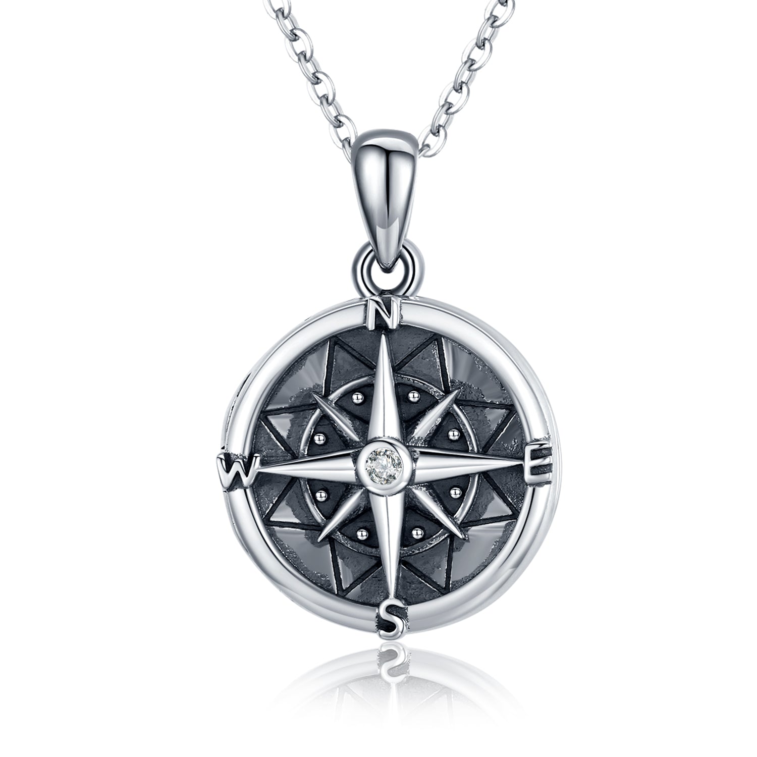 Sterling Silver Compass Round Photo Pendant That Holds Pictures Memorial Jewelry