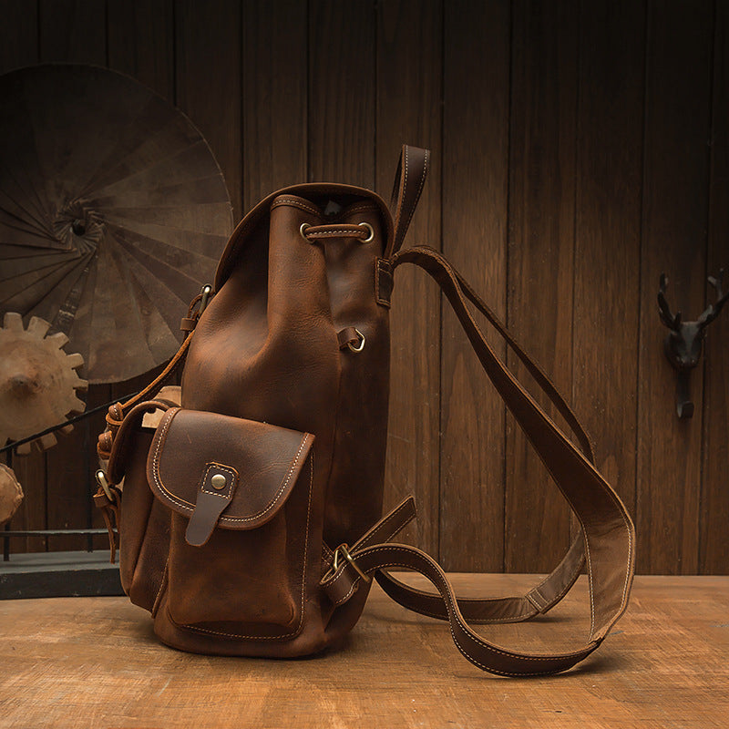 Handmade Crazy Horse Leather Backpack - Retro Style - Minihomy