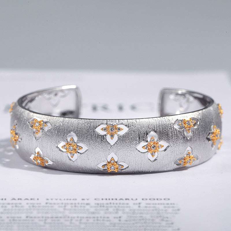 Lucky Four-leaf Clover Bracelet Palace S925 Silver Gold-plated Elegant Narrow Bracelet Female Jewelry - Minihomy