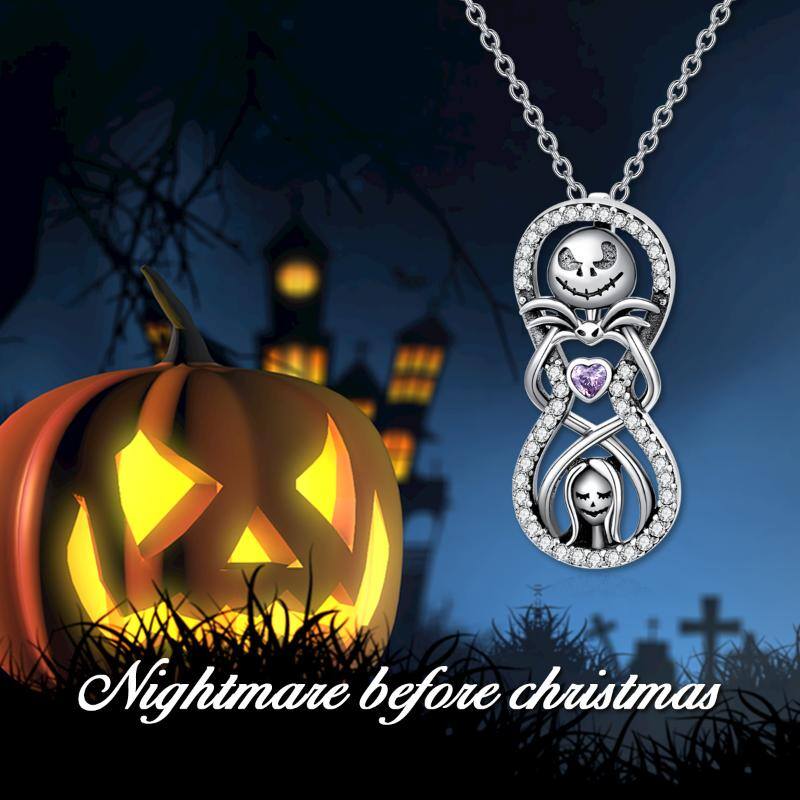 Nightmare Before Christmas Necklace Gifts Sterling Silver Jack Skellington Infinity Heart Pendant Necklace Skull Jewelry Gifts for Women - Minihomy