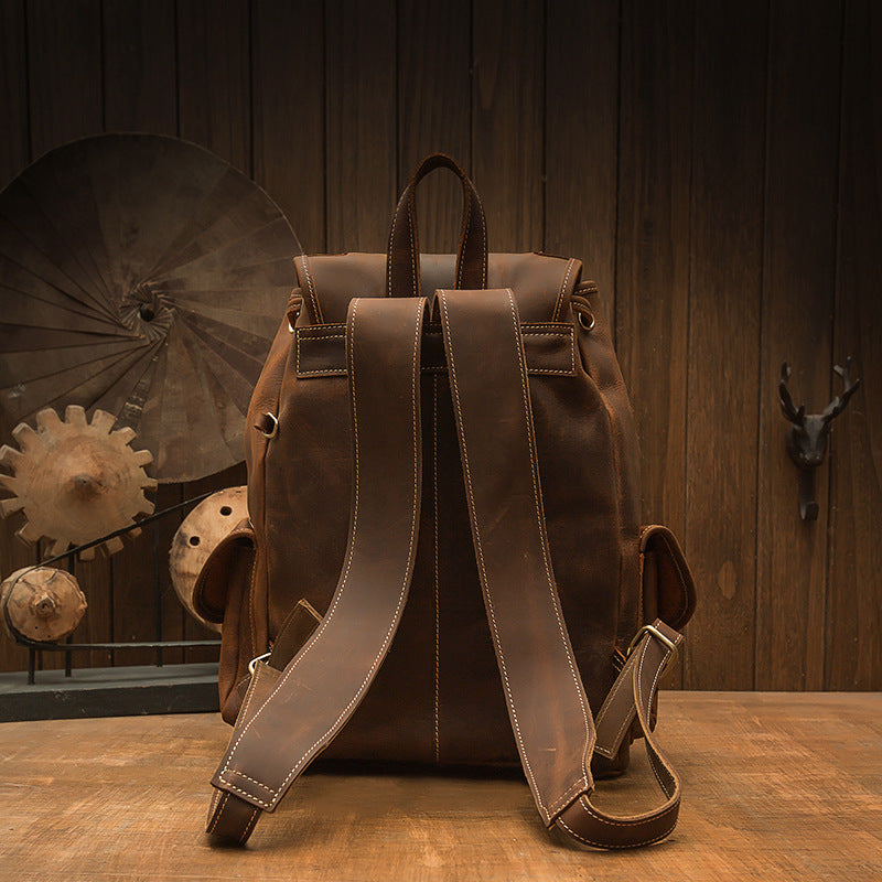 Handmade Crazy Horse Leather Backpack - Retro Style - Minihomy