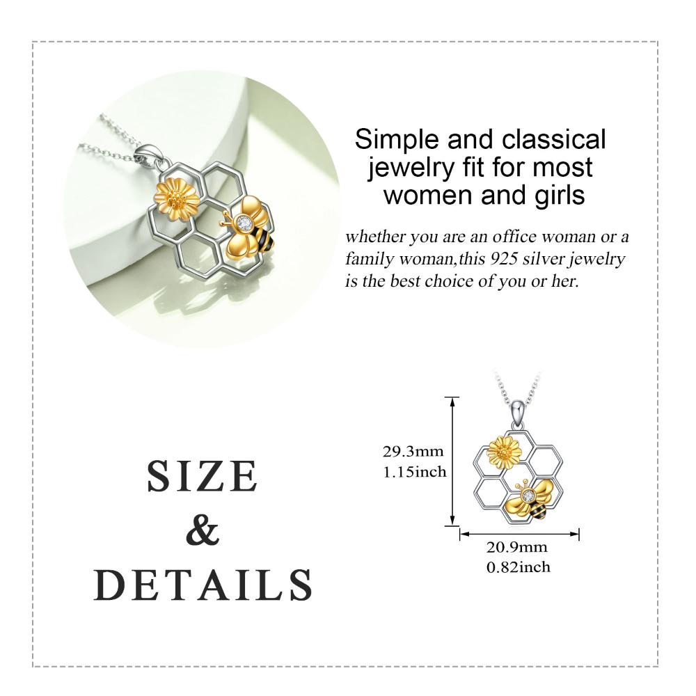 Sterling Silver Honeycomb Cute Flower Pendant Necklaces for Women for Her