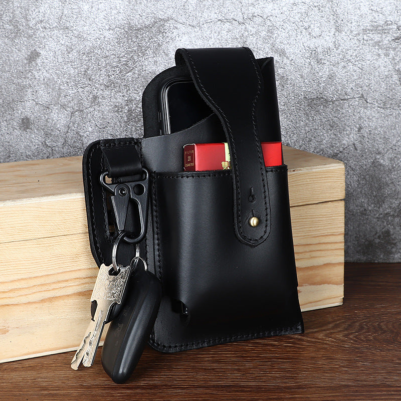 Men's Retro Leather Phone Hanging Belt Bag - Minihomy