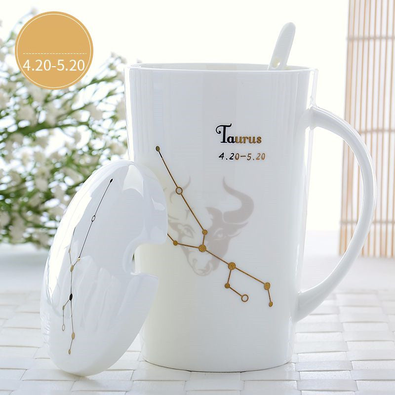 Creative Constellation Mark Ceramic Cup With Lid - Minihomy