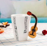 Coffee cup with music notes in the form of saxophone handle ceramic porcelain cup of tea milk method - Minihomy