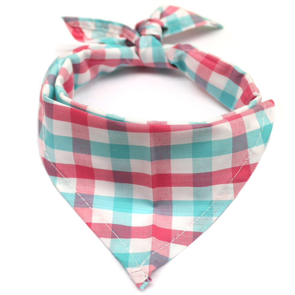 Pet Dog And Cat Plaid Cotton Triangle Scarf - Minihomy