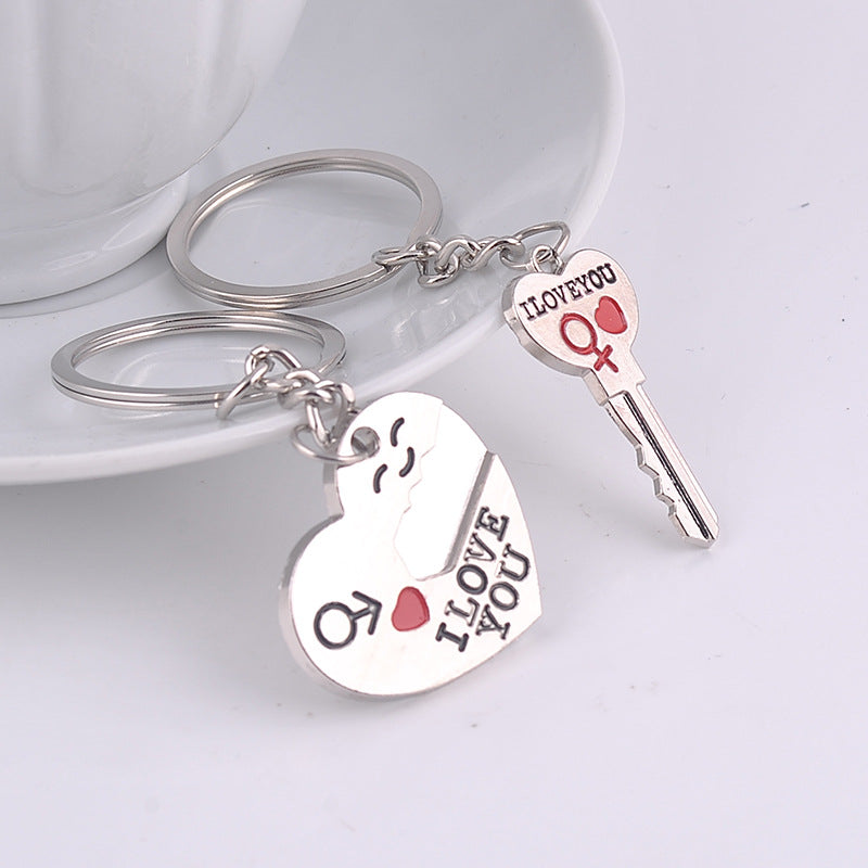 Heart-shaped Keychain English Secret Love Keychain Couple Keychain - Minihomy