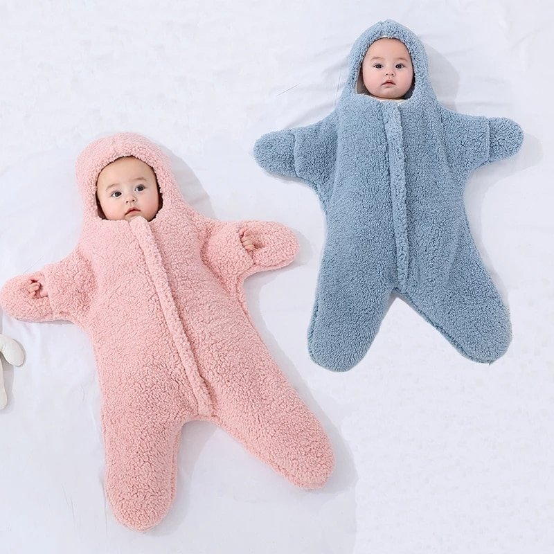 Newborn Baby Starfish Sleeping Bag - Lamb Velvet, Thick Cotton, Perfect for Winter Outings - Male and Female Babies - Minihomy