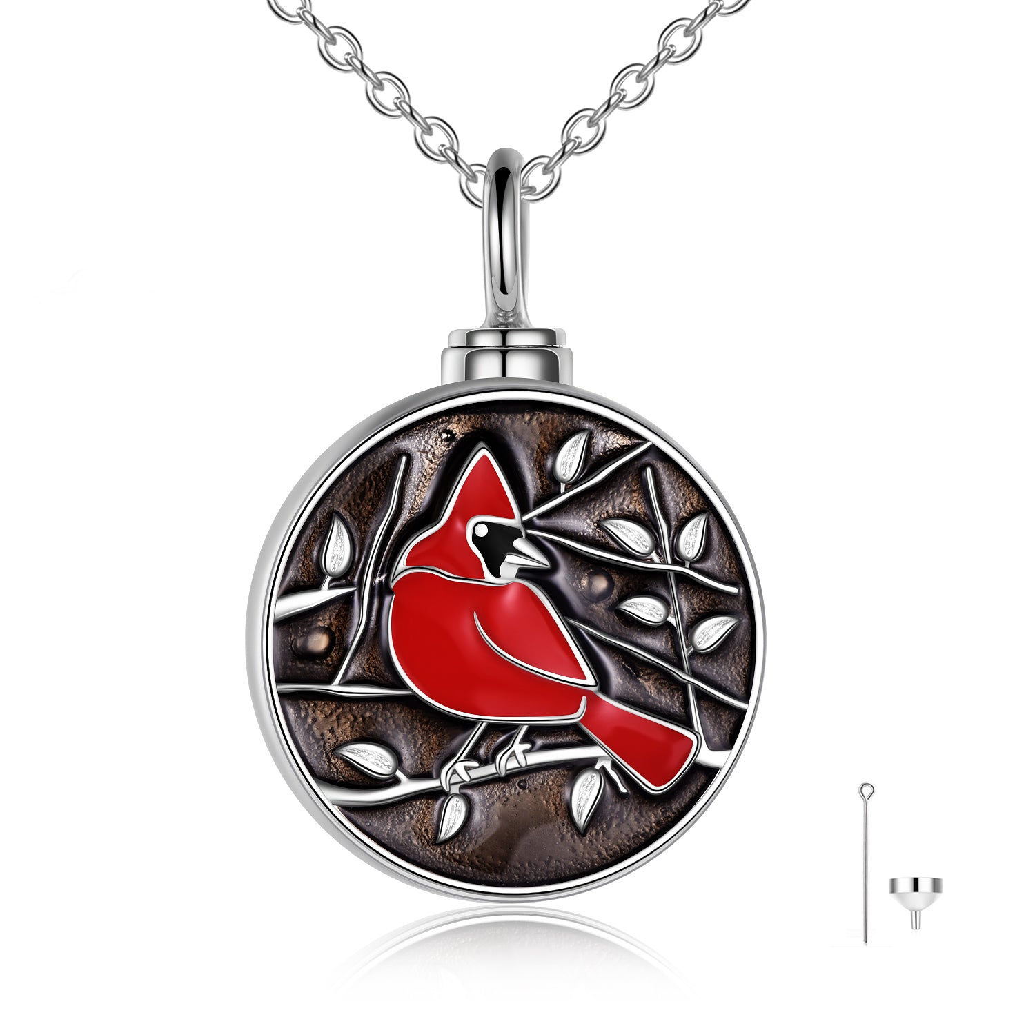 Sterling Silver Cardinal Bird Urn Necklace Cremation Jewelry