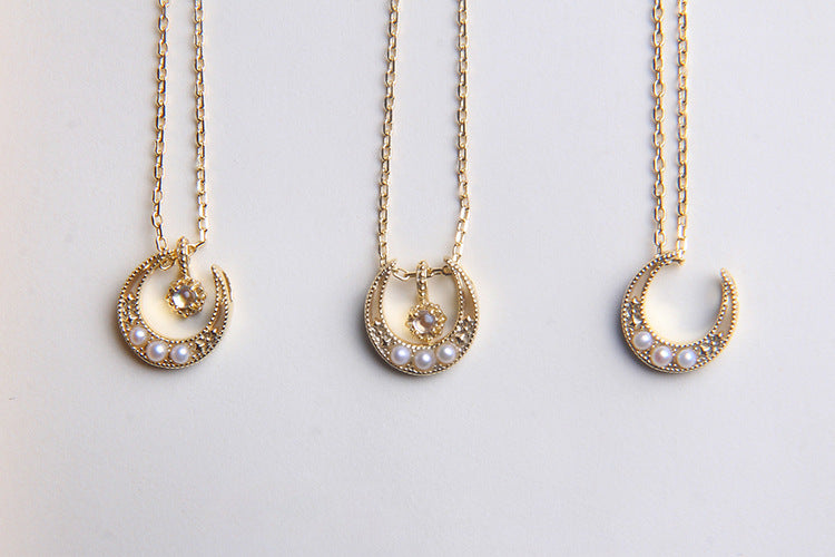 Golden Moon Moonstone Clavicle Necklace - Minihomy