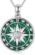 Compass Necklace for Women Sterling Silver Malachite Abalone Shell Pendant Jewelry Graduation Gift for Men Teens - Minihomy