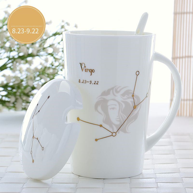 Creative Constellation Mark Ceramic Cup With Lid - Minihomy