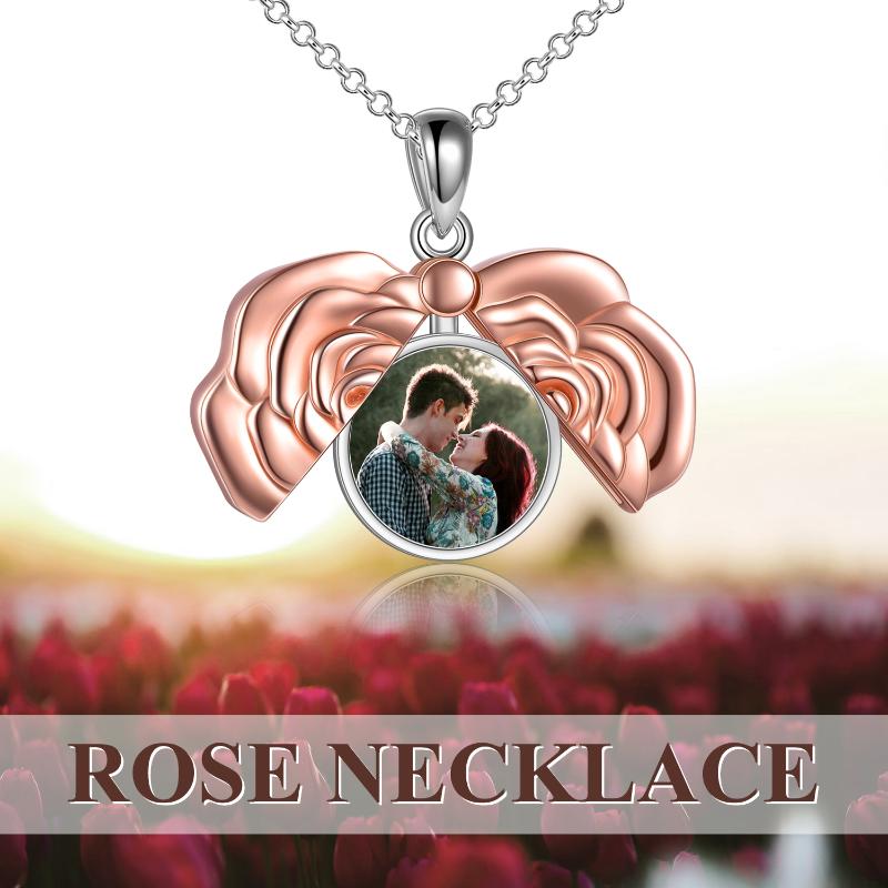 Sterling Silver 3D Rose Flower Locket Necklace That Holds Pictures I Love You to The Moon and Back