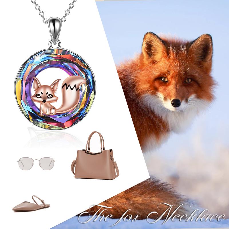 Fox Necklace for Women Sterling Silver Cute Fox Pendant with Circle Crystals - Minihomy