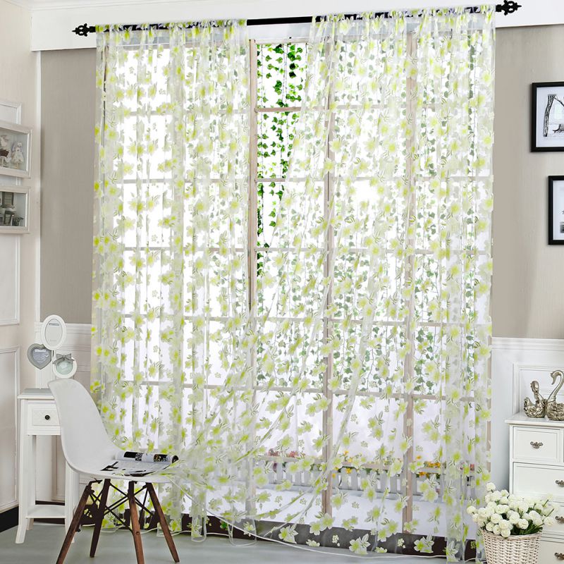 Window Tulle Curtains Bedroom Living Room Balcony Flowers Printed Tulip Sun-shading Translucent Curtain