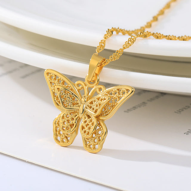 Gold Stainless Steel Stylish Butterfly Necklace Lovely Insect Animal Metal Woman Man Jewelry - Minihomy