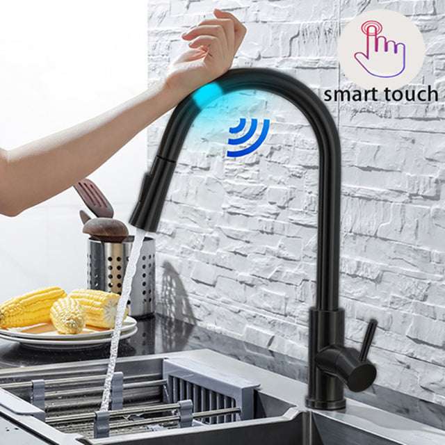 Kitchen Faucet Pull Out Brushed Nickle Sensor Smart Induction Mixed Tap Touch Control - Minihomy